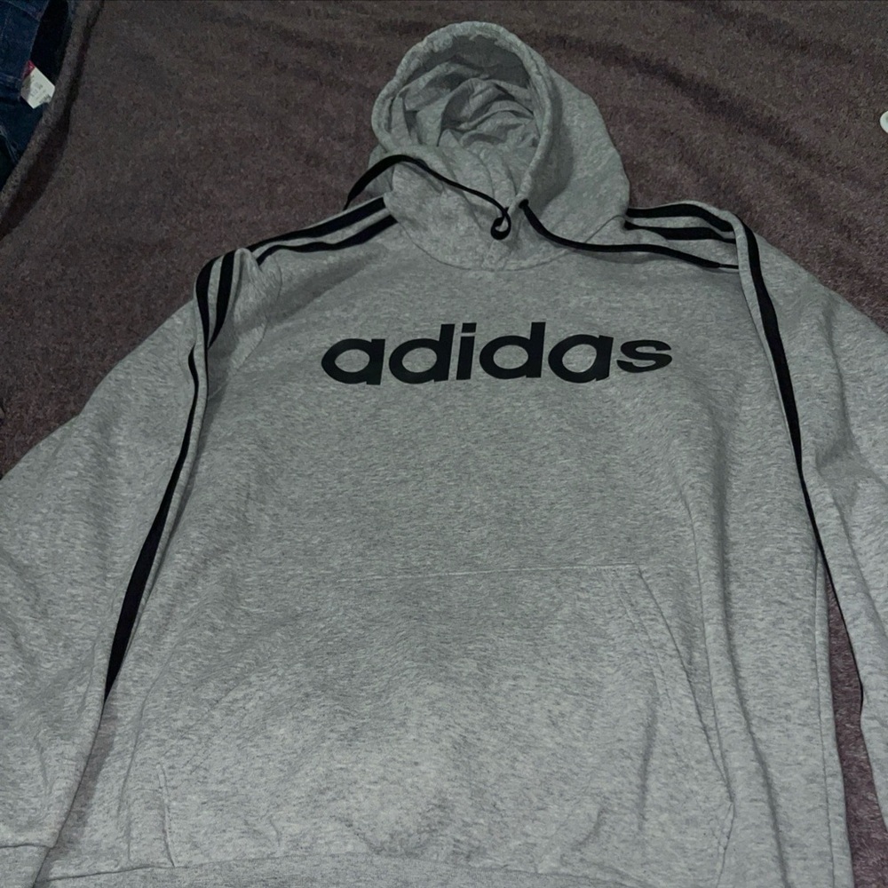 Adidas Men's Gray Hoodie with Black Accents